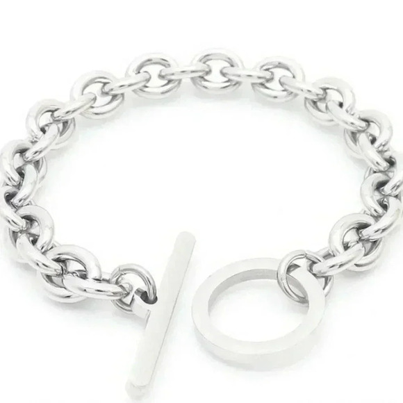 *NEW*  Stainless Steel Chunky Style Link Toggle BRACELET (SILVER) - Picture 3 of 6